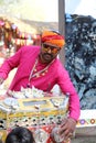 Surajkund, Faridabad, Haryana, India - February 14, 2020 - An Indian Man with Bioscope during the 34th Surajkund International