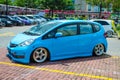 Modified blue Honda Jazz or Honda Fit in car show Royalty Free Stock Photo
