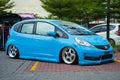 Modified blue Honda Jazz or Honda Fit in car show Royalty Free Stock Photo