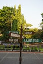 Surakarta, Indonesia - December 23, 2021: A signpost in the Solo city area that shows tourist directions in Surakarta.