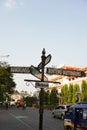 Surakarta, Indonesia - December 23, 2021: A signpost in the Solo city area that shows tourist directions