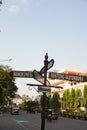 Surakarta, Indonesia - December 23, 2021: A signpost in the Solo city area that shows tourist directions