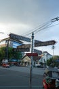 Surakarta, Indonesia - December 23, 2021: A signpost in the Solo city area that shows tourist directions