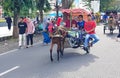 Surakarta, Indonesia, January 8, 2023 Dokar Wisata or chariot joyride in sunday car free day surakarta