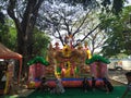 SURAKARTA INDONESIA, JULY 27 2019 : children are playing slides in the park