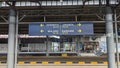 Signboards contain the names of major cities along with the distances served by trains