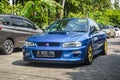 Blue Subaru Impreza WRX STI sedan on JDM run car meet Royalty Free Stock Photo