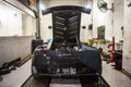 Lamborghini Gallardo inside workshop for maintenance