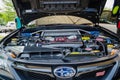 Black Subaru WRX STI showed the engine EJ25 Royalty Free Stock Photo
