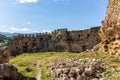 Surami fortress grass courtyard with stone defense crenellated wall with battlements, Georgia