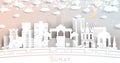 Surat India City Skyline in Paper Cut Style with Snowflakes, Moon and Neon Garland