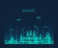 Surat skyline vector illustration linear style Royalty Free Stock Photo