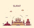 Surat skyline vector illustration linear style