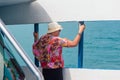 Surat Thai, Thailand - January 24, 2018: Tourists traveling on a ferry to the Koh Samui and Koh Phangan islands Royalty Free Stock Photo