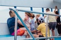 Surat Thai, Thailand - January 24, 2018: Tourists traveling on a ferry to the Koh Samui and Koh Phangan islands Royalty Free Stock Photo