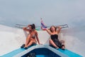 Surat Thai, Thailand - January 24, 2018: Tourists traveling on a ferry to the Koh Samui and Koh Phangan islands Royalty Free Stock Photo