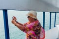 Surat Thai, Thailand - January 24, 2018: Tourists traveling on a ferry to the Koh Samui and Koh Phangan islands Royalty Free Stock Photo