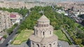 Aerial drone zoom out of Holy Trinity Church in Yerevan, Armenia.