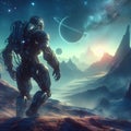 A futuristic robot exploring an alien landscape. Generative Ai