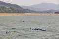 Surf for beginners in Euskadi coastline. Mundaka beach. Spain