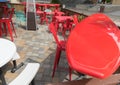 Surf board bar and stools, colorful cafe Royalty Free Stock Photo