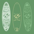 Vector surf board poster lettering logo hand drawing, print color green and yellow Royalty Free Stock Photo