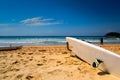 Surf board, ocean and the beach Royalty Free Stock Photo
