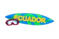 Surf Board with Watersport Goggles as Ecuador Attribute Vector Illustration