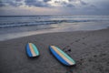 Surf boards lying on beach Royalty Free Stock Photo