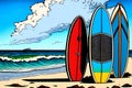 Surf boards in the sand at the beach Royalty Free Stock Photo