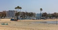Surf boards, surf school, sunny spring day. Marina del Rey beach, California USA Royalty Free Stock Photo