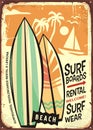 Surf boards and surfing equipment rentals Royalty Free Stock Photo