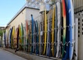 Surf Boards at Wikiki Beach on the Island Oahu, Honolulu, Hawaii Royalty Free Stock Photo