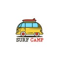 Surf bus with surfing boards. Retro van Royalty Free Stock Photo