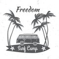 Surf camp concept. Vector Summer surfing retro badge. Surfing concept for shirt or logo, print, stamp.