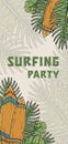 Surf chill poster. Tiki mask surfer summer vibes Royalty Free Stock Photo