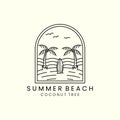 surf club with badge and line art style logo icon template design. summer beach, bird,sea,coconut tree, vector illustration Royalty Free Stock Photo