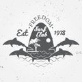 Surf club concept Vector Summer surfing retro badge. Surfer club emblem , outdoors banner, vintage background. Shark surf club Royalty Free Stock Photo