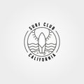 Surf club line icon logo vector symbol illustration design, surfboard california minimal vector design Royalty Free Stock Photo