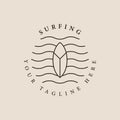 surf club line icon logo vector symbol illustration design, surfboard california minimal vector design Royalty Free Stock Photo