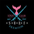 Surf club premium logo est 1969, creative badge can be used for surfing club, shop, t shirt print, emblem, badge, label