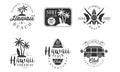 Surf Club Retro Logo Templates Set, Hawaii Beach Summer Paradise Badges Vector Illustration Royalty Free Stock Photo