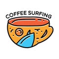 Surf Cup Coffee Monoline Logo Vector Vintage Emblem Design badge illustration Symbol Icon