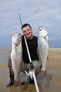 Surf fishing, catch of fish, meager