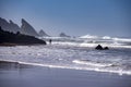 Surf fishing on Atlantic ocean coastline Adraga Beach