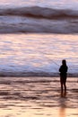 Surf fishing at beach with abstract background of waves on beach Royalty Free Stock Photo