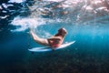 Surf girl dive underwater with wave Royalty Free Stock Photo