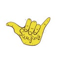 Surf hand sign. Hang loose surfers gesture. Royalty Free Stock Photo