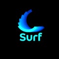 Surf logo. The logo consists of several dynamic curl shapes. Layered emblem like wave.