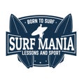 Surf mania emblem or label on white background